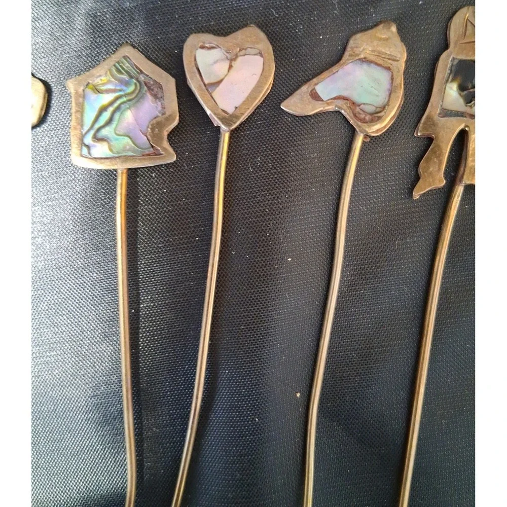 22 Vintage Mexican Alpaca Silver Cocktail Forks/Picks with Abalone Inlay